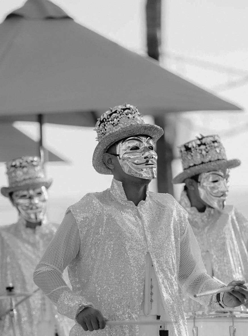 Drumband performing on day party at Finns